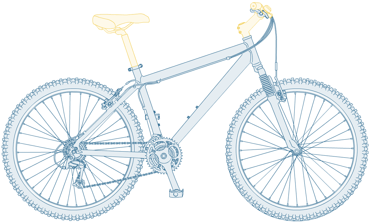 Illustration of a blue bicycle with handlebars highlighted in yellow