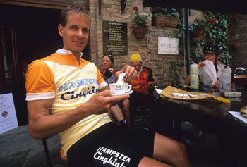 Andy relaxing after a long day of leading rides in Italy.