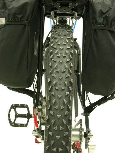 Tire and bike viewed from the back.