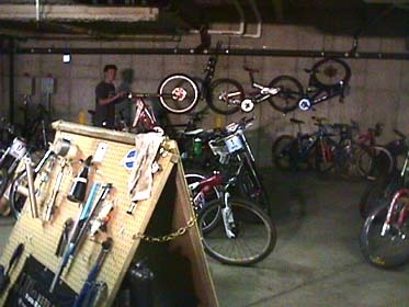 There are a lot of bikes here, and this is always the time where we simply hang up the hopeless cases and get them out of the way. Broken forks, cracked frames, or sometimes a cracked rider means that the machine is no longer needed.