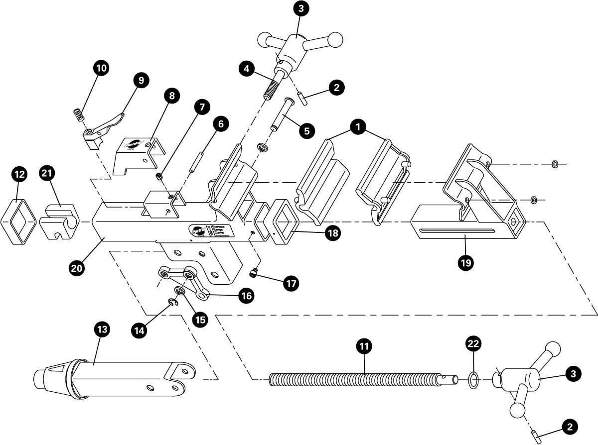 Parts diagram for 100-5X Extreme Range Clamp, click to enlarge