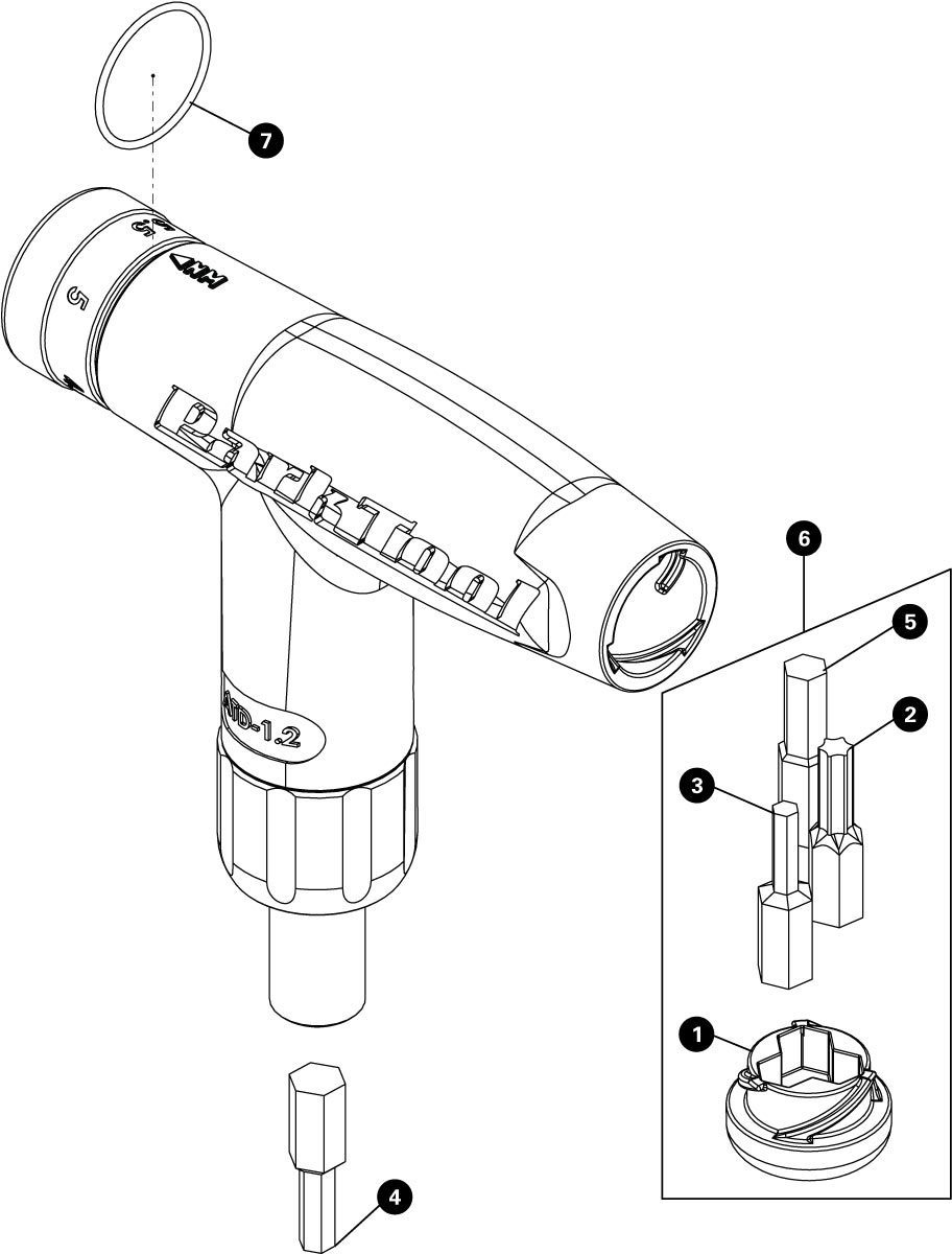 Parts diagram for ATD-1.2 Adjustable Torque Driver — 4 to 6 Nm, click to enlarge