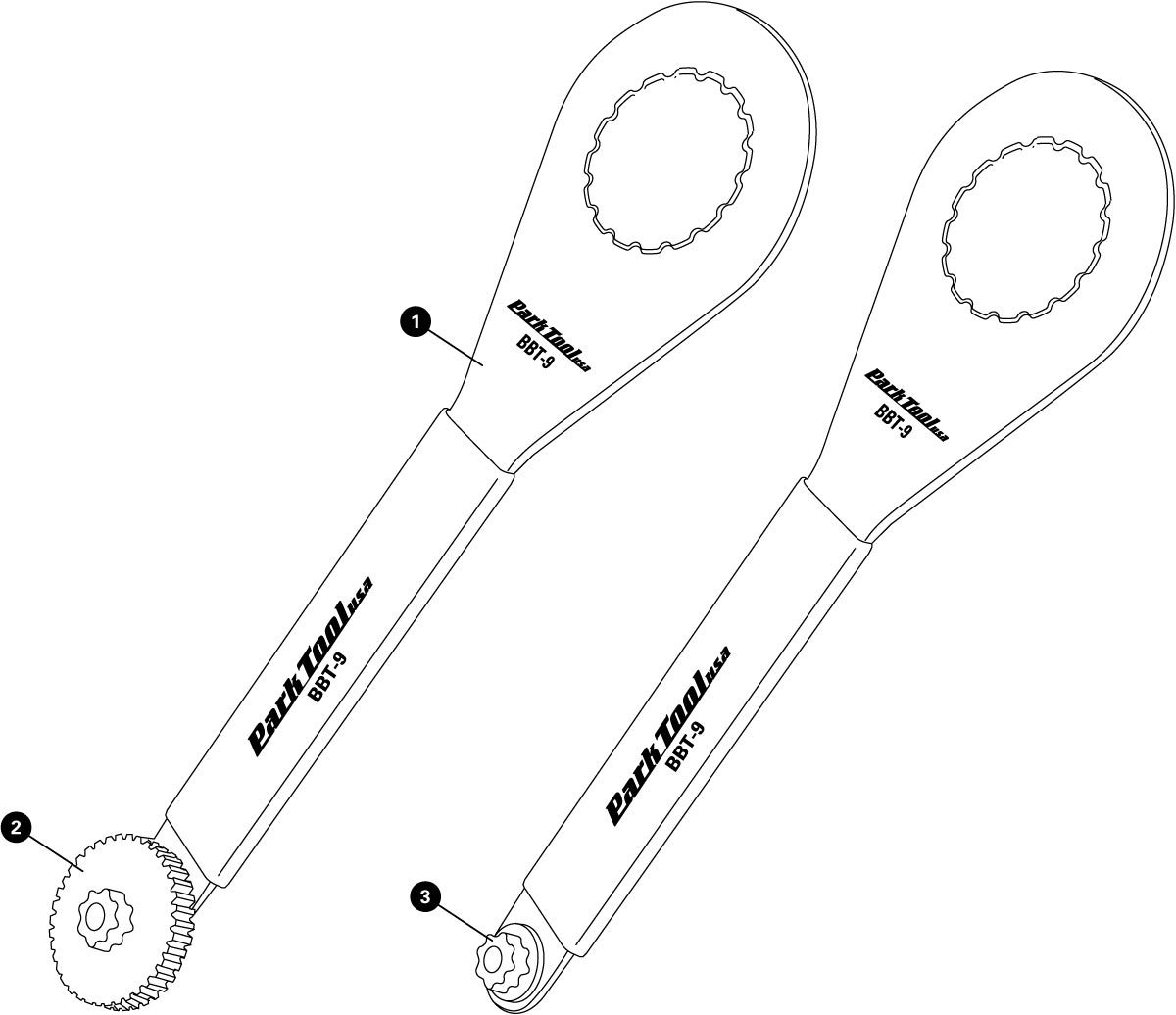 Parts diagram for BBT-9 Bottom Bracket and Lockring Tool, enlarged