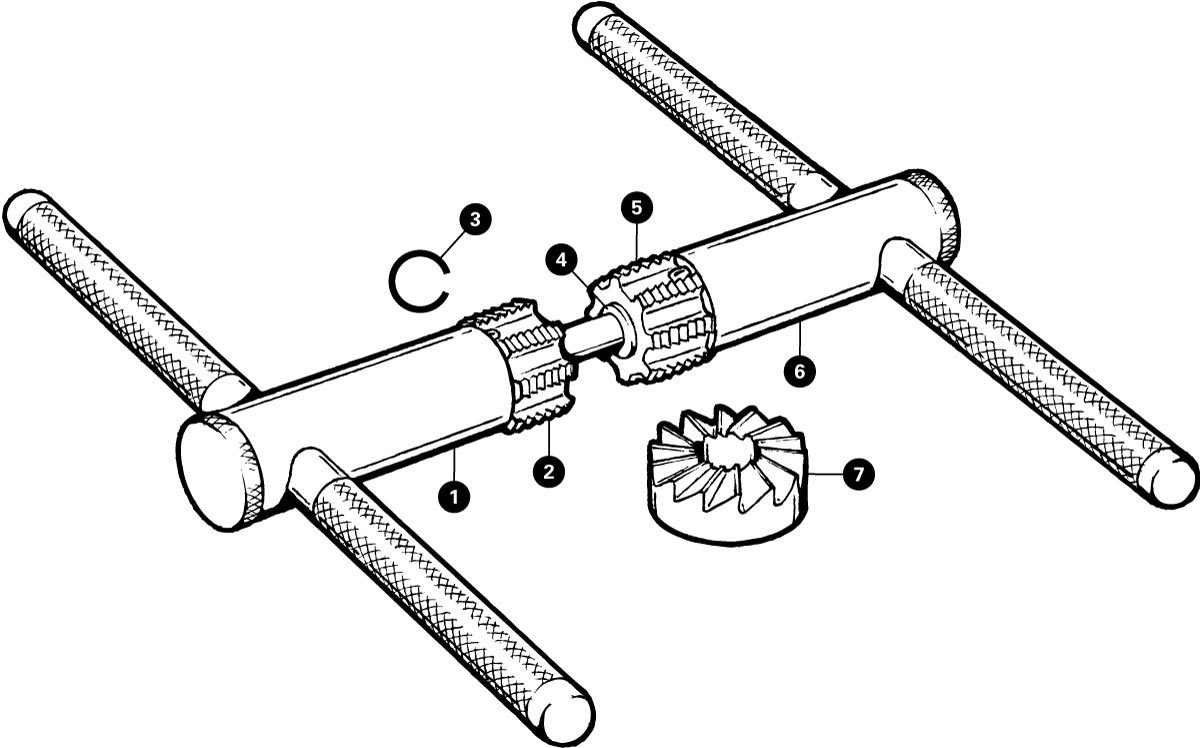 Parts diagram for BTS-1 Bottom Bracket Tapping & Facing Set, enlarged