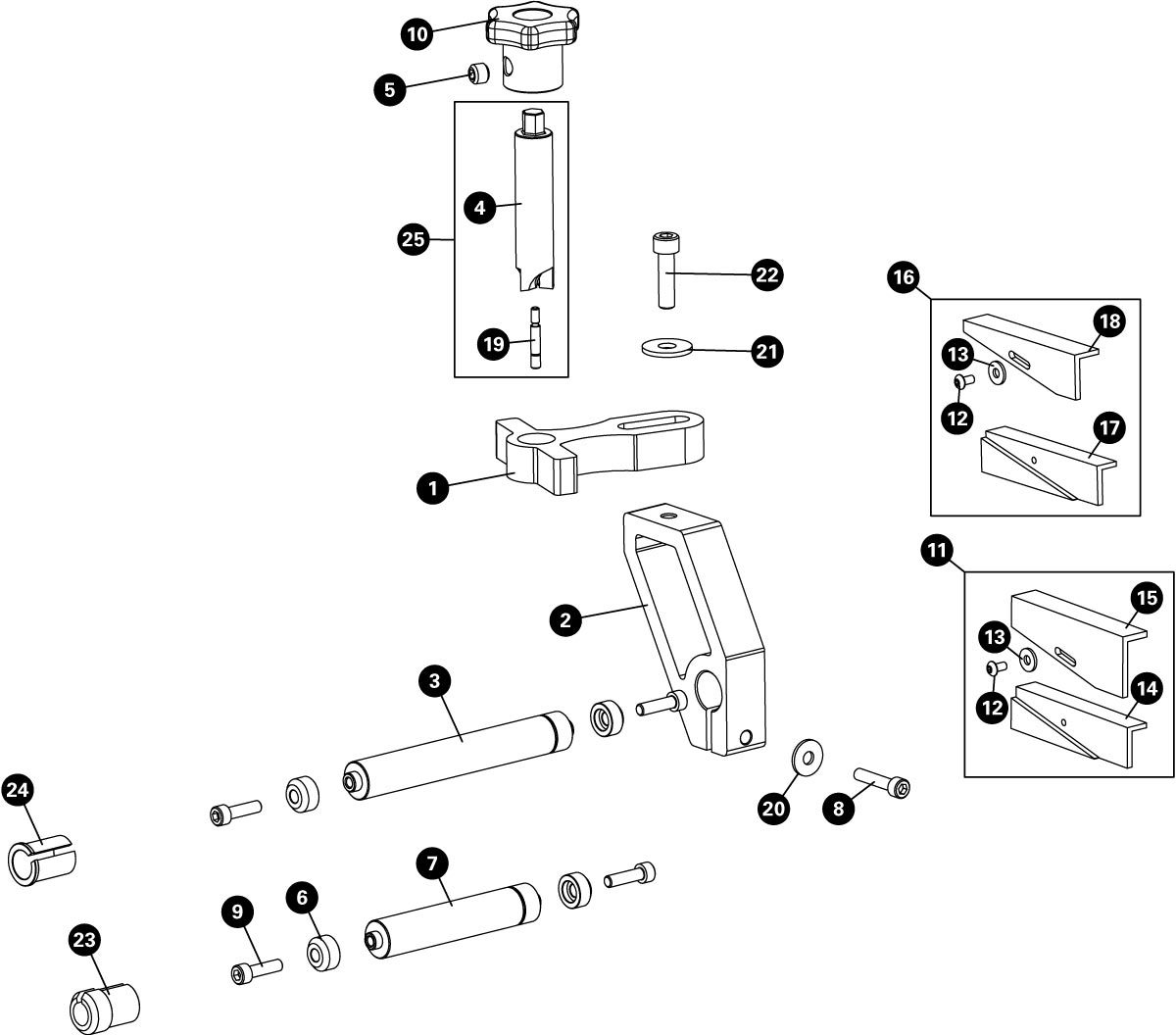 Parts diagram for DT-4 Disc Brake Mount Facing Tool, enlarged