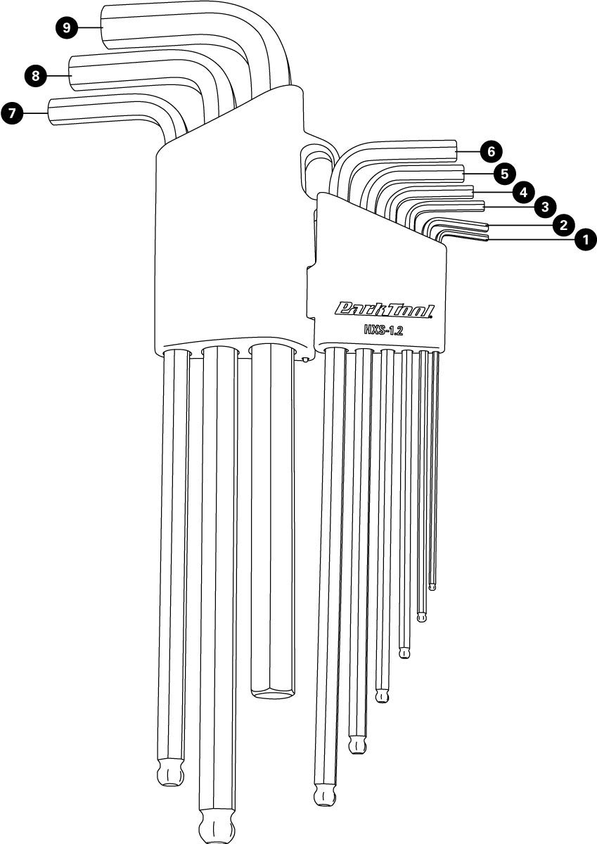 Parts diagram for HXS-1.2 Professional L-Shaped Hex Wrench Set, enlarged