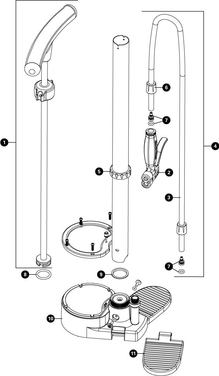 Parts diagram for PFP-5 Home Mechanic Floor Pump, enlarged