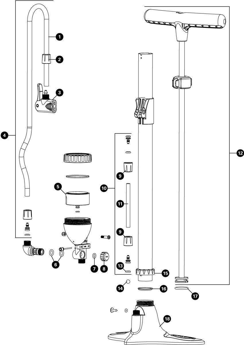 Parts diagram for PFP-6 Home Mechanic Floor Pump, enlarged
