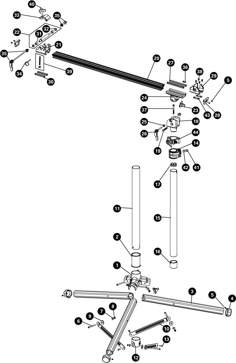 Parts diagram for PRS-22.2 Team Issue Repair Stand, click to enlarge