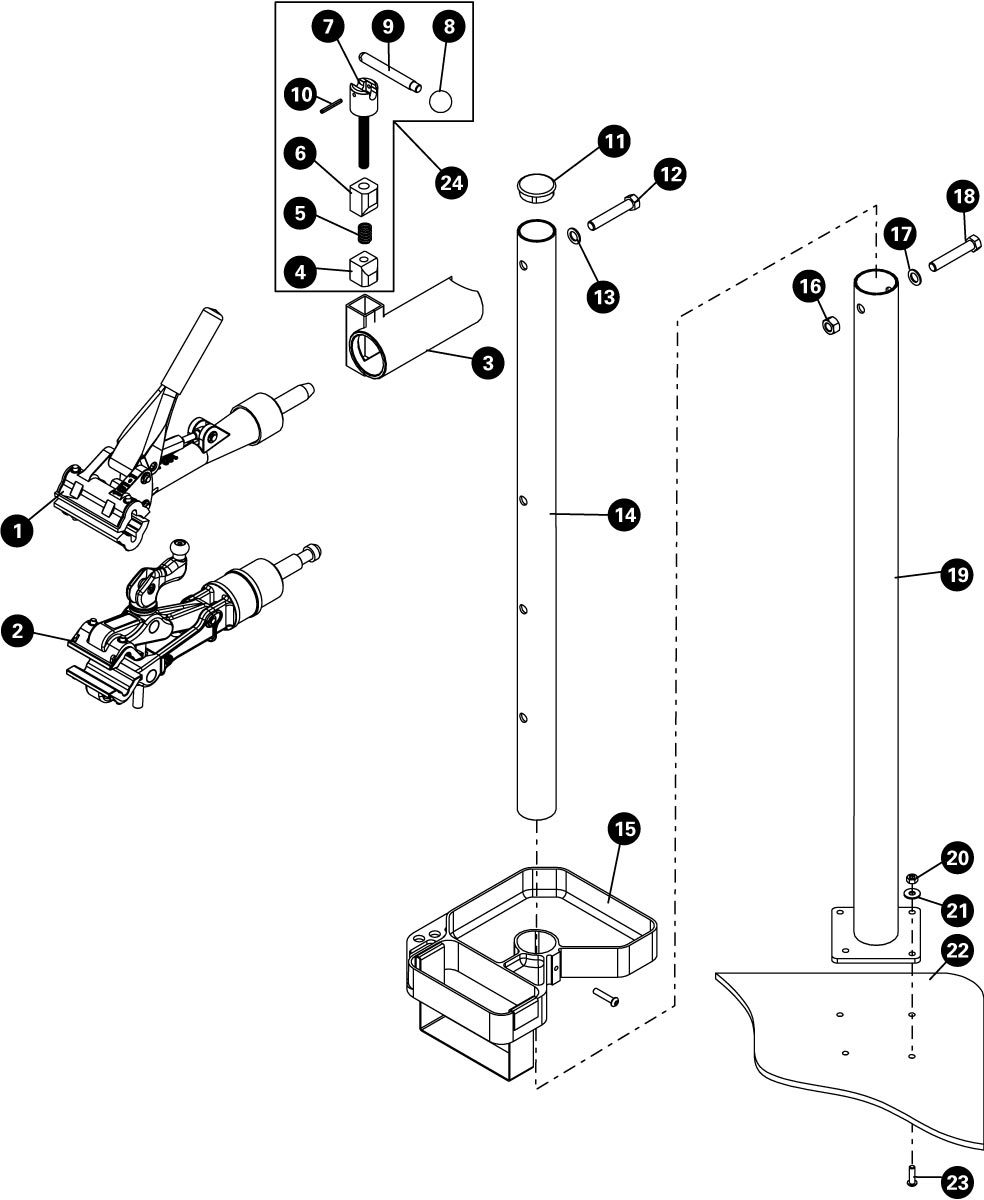 Parts diagram for PRS-3 OS-2 Deluxe Single Arm Repair Stand, click to enlarge