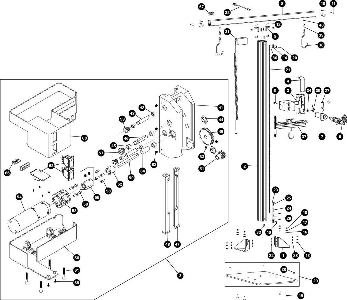 Parts diagram for PRS-33.2 Power Lift Shop Stand, click to enlarge