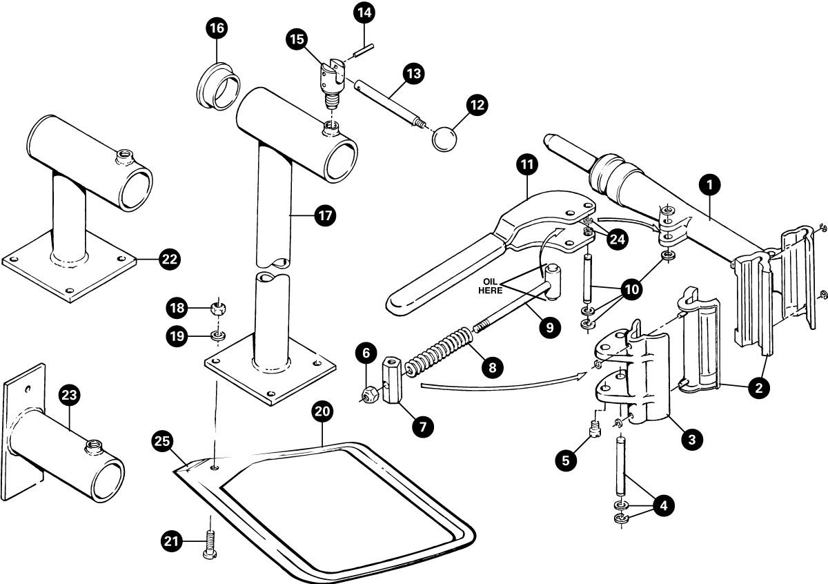 Parts diagram for PRS-8 Wall Mount Repair Stand, click to enlarge