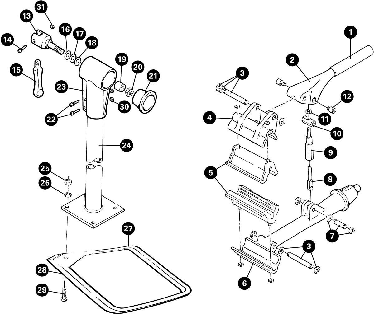 Parts diagram for PRS-6 Single Arm Repair Stand, enlarged