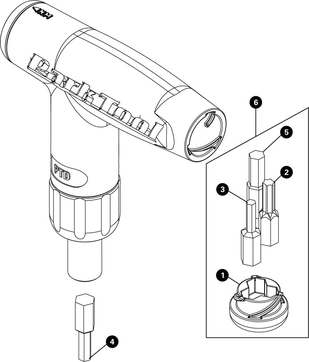 Parts diagram for PTD-6 Preset Torque Driver — 6 Nm, enlarged