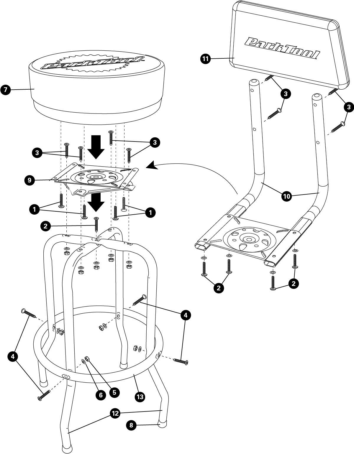 Parts diagram for STL-3 Shop Stool with Backrest, click to enlarge