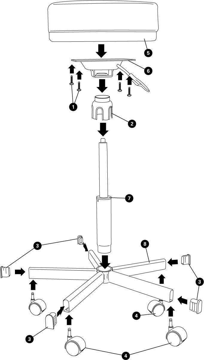 Parts diagram for STL-2 Rolling Shop Stool, click to enlarge