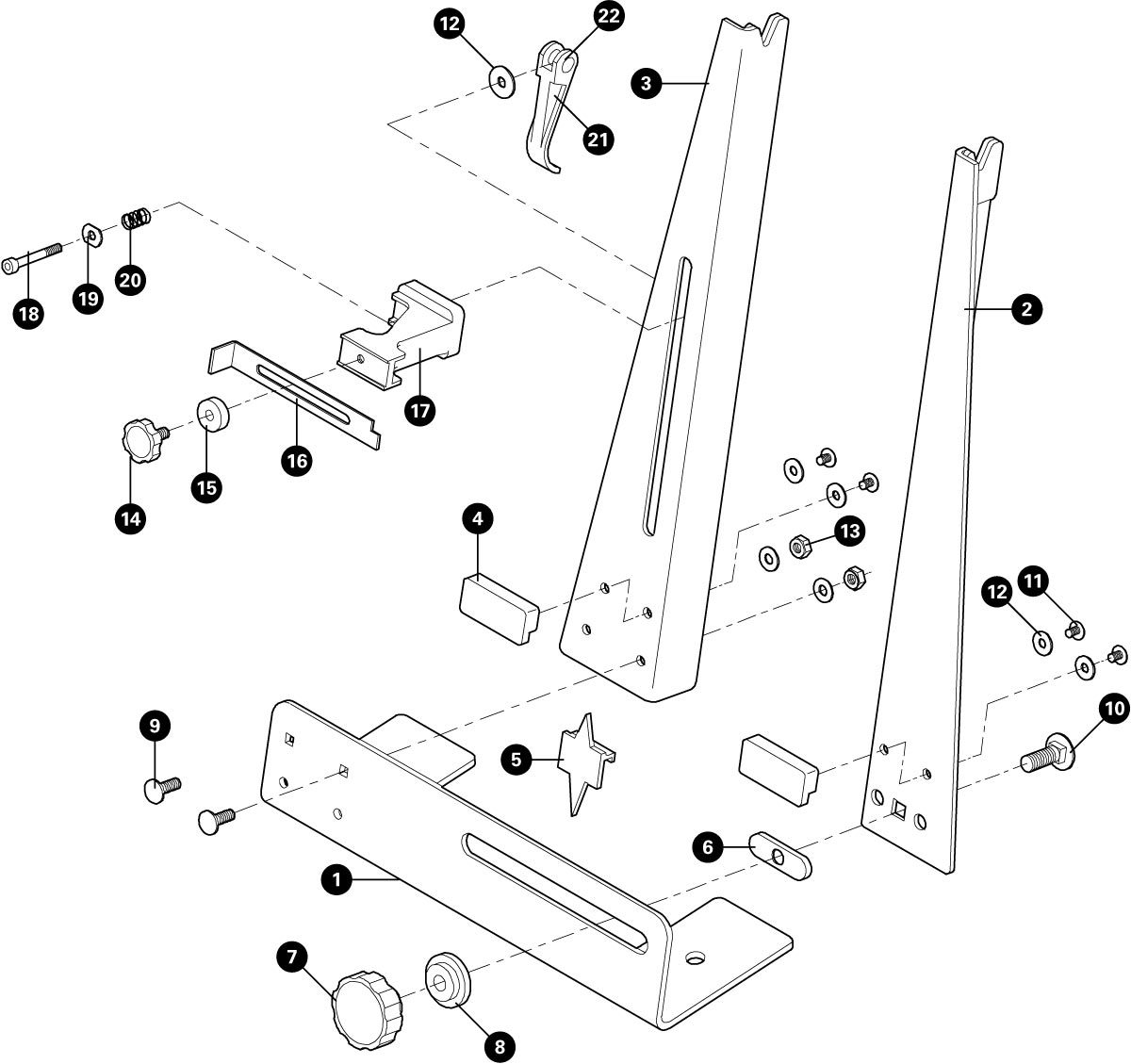 Parts diagram for TS-7 Home Mechanic Wheel Truing Stand, enlarged