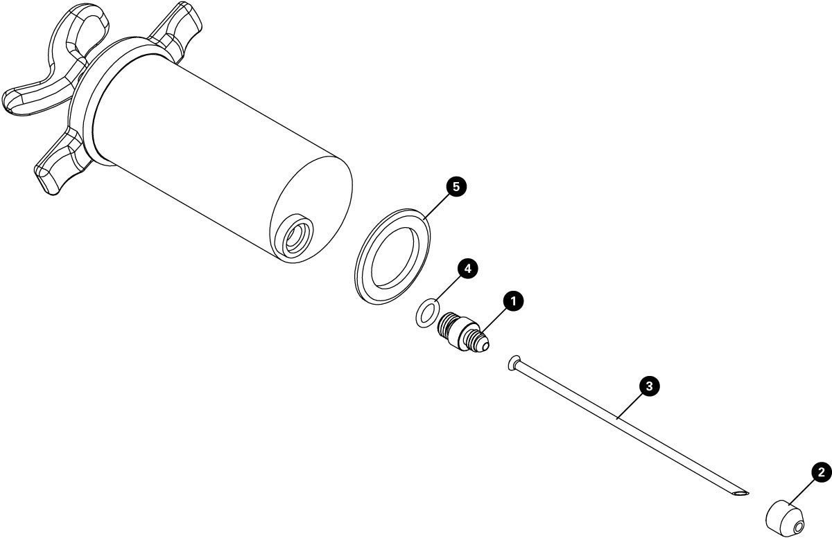 Parts diagram for TSI-1 Tubeless Sealant Injector, enlarged