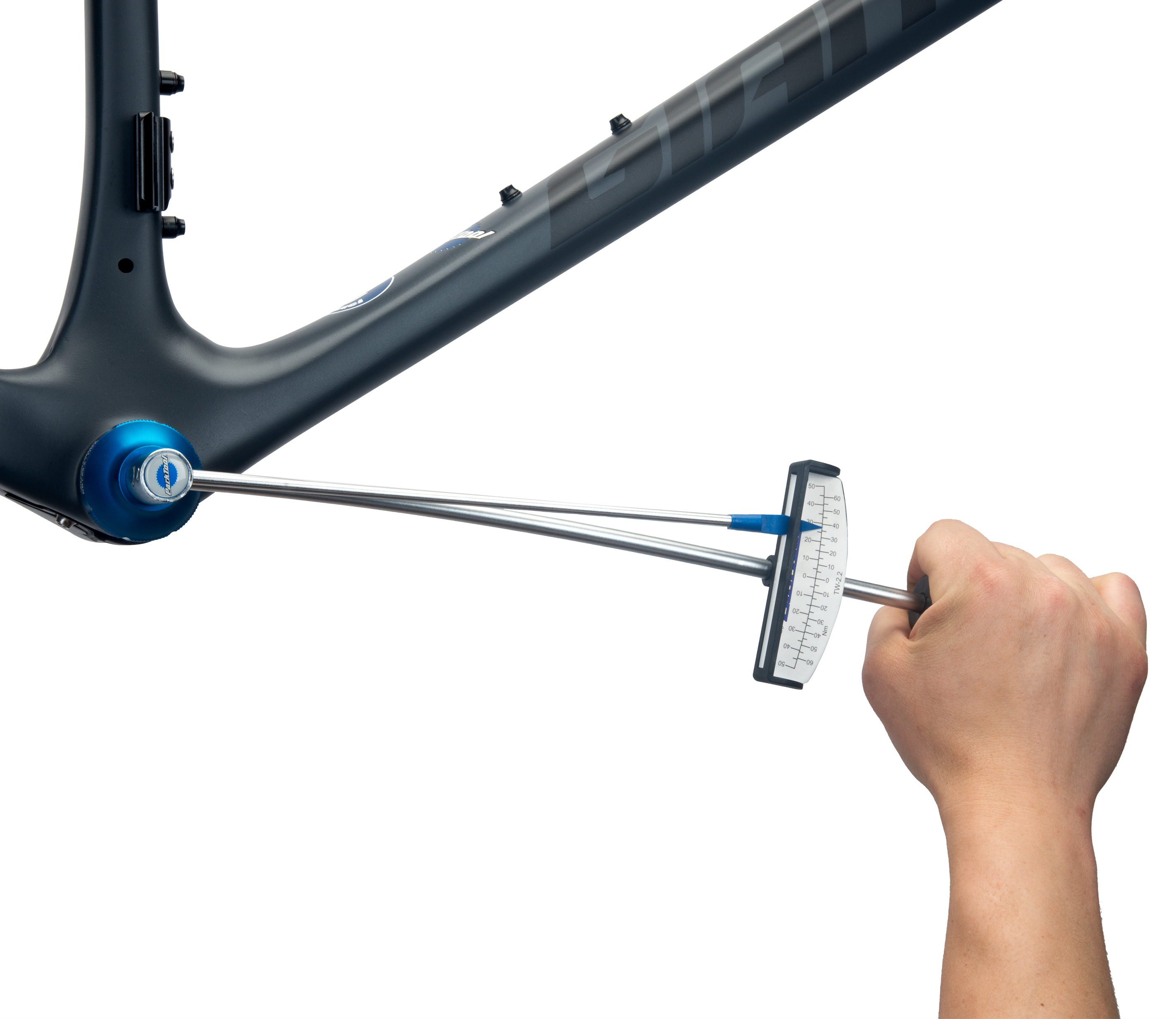 The Park Tool TW-2.2 Beam-Type Torque Wrench driving a Park Tool bottom bracket tool