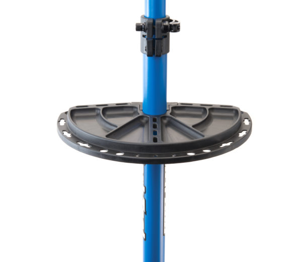 The half circle Park Tool 104 Work Tray attached to a Park Tool Repair Stand, click to enlarge