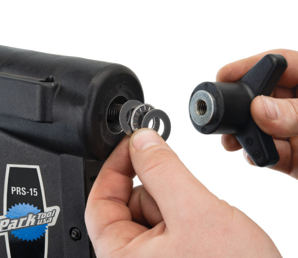 Installing the bearing, washers, and clamp knob after installing 100-25D with 1951-15 adaptor stud, click to enlarge