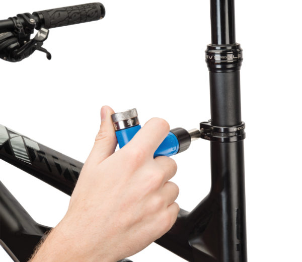 The Park Tool ATD-1.2 Adjustable Torque Driver torqueing seat post clamp, click to enlarge
