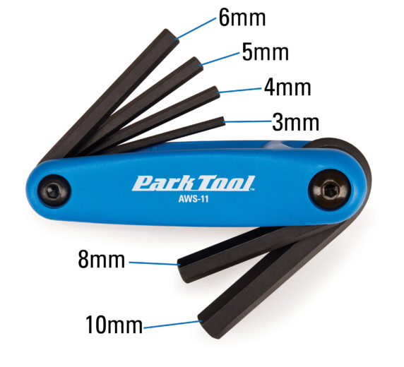 Park Tool AWS-11 Fold-Up Hex Wrench Set measurements, click to enlarge