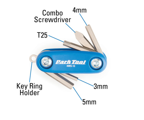 The Park Tool AWS-13 Micro Fold-Up Hex Wrench Set measurements, click to enlarge