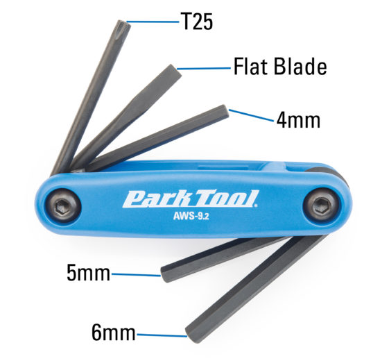 The Park Tool AWS-9.2 Fold-Up Hex Wrench Set measurements, click to enlarge