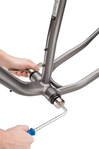 The Park Tool BBP-1 Bottom Bracket Bearing Press Set installing press fit on fat bike bottom bracket, click to enlarge