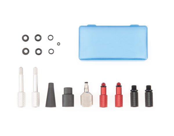 BKD-1 Hydraulic Brake Bleed Kit — DOT adapters with case and replacement O-rings, click to enlarge