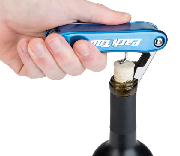 Park Tool BO-4 Bottle Opener removing a cork from a wine bottle, click to enlarge