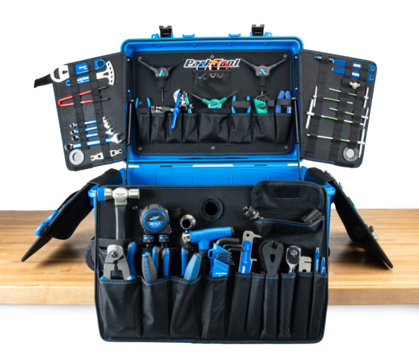 The Park Tool BRK-1 Big Rolling Kit, with all panels open and tools secured in various slots., click to enlarge