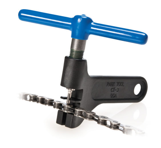 The Park Tool CT-3 Chain Tool installing chain rivet, click to enlarge