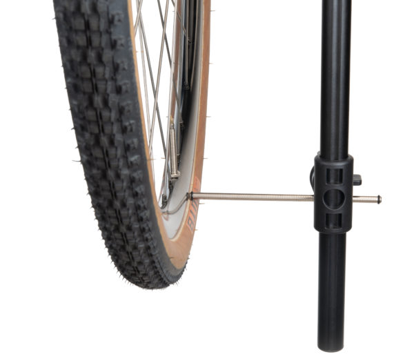 The Park Tool DAG-3 Derailleur Hanger Alignment Gauge measuring alignment on gravel bike wheel, click to enlarge