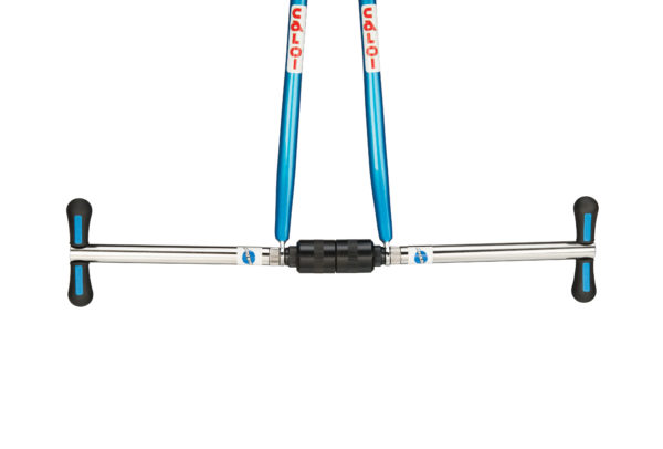 The Park Tool FFG-2 Frame and Fork Dropout Alignment Gauge Set installed on properly aligned fork, click to enlarge