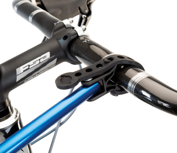 Close-up of Park Tool HBH-3 Extendable Handlebar Holder adjustable strap secured to road bike aero handlebars, click to enlarge