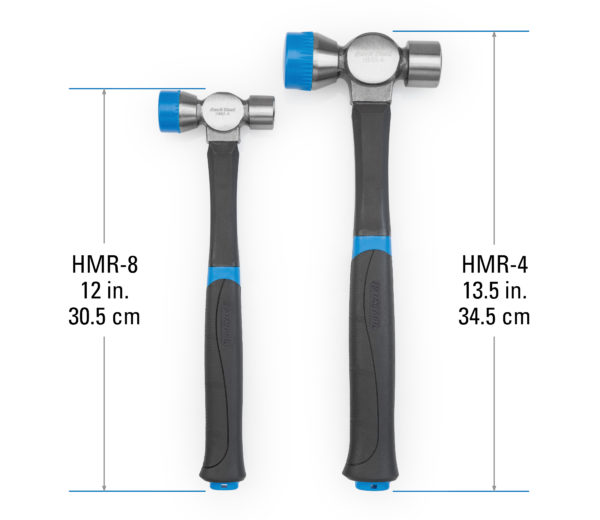 Diagram showing the length of two different Park Tool hammers, click to enlarge
