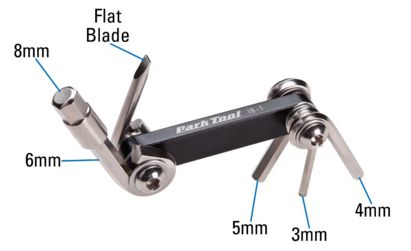 The Park Tool IB-1 I-Beam Multi-Tool contents measurements, click to enlarge