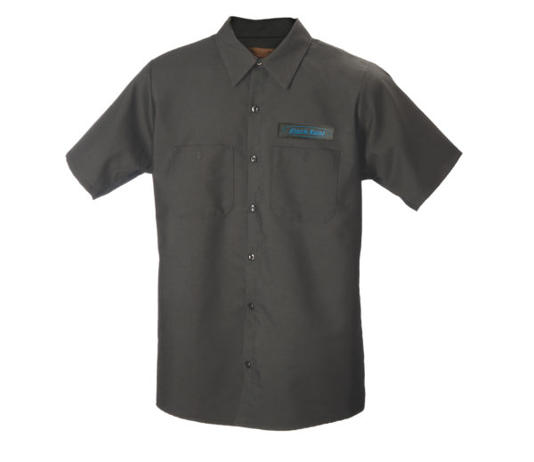 Dark gray collared button up mechanics with Park Tool Logo on chest, click to enlarge