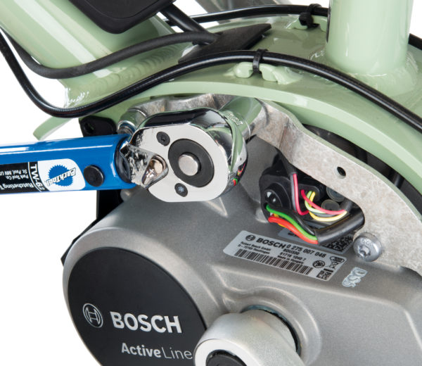 13mm socket from the SBS securing motor mounting bolt on green e-bike using TW-6.2 Torque Wrench, click to enlarge