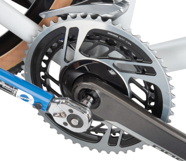 Long hex bit attached to a TW-6.2 torque wrench, being used to torque SRAM® DUB® crankset bolt., click to enlarge