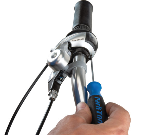 Park Tool SD-0 #0 Phillips Screwdriver securing screw on RevoShift shifter housing, click to enlarge