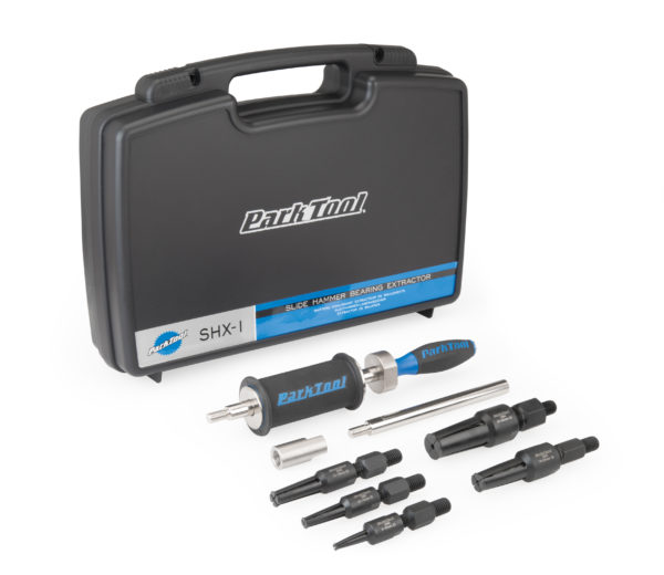 The Park Tool SHX-1 Slide Hammer Extractor shown with included storage case, click to enlarge