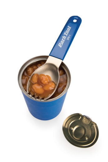 The Park Tool SPK-1 Stainless Steel Spork in a can of beans, click to enlarge