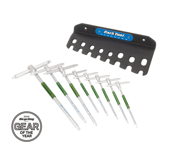 Park Tool THT-1 Sliding T-Handle Torx Compatible Wrench Set and holder on display together, click to enlarge