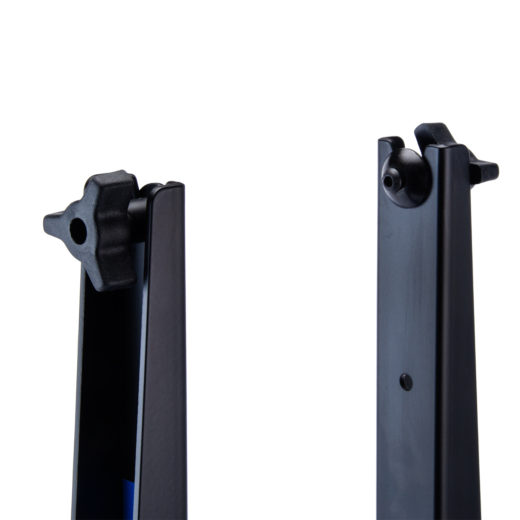 The Park Tool TS-2TA.3 Thru Axle Adapters installed on TS-2.3 Professional Wheel Truing Stand uprights, click to enlarge