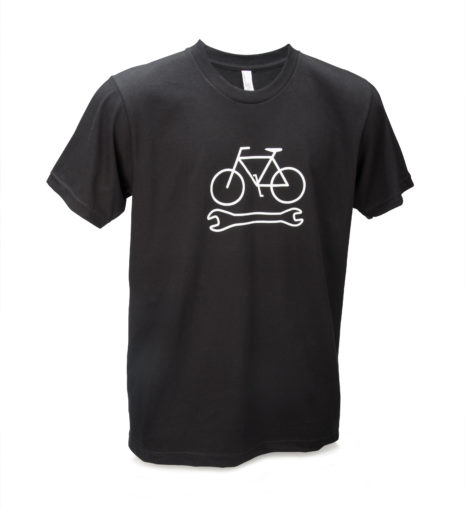 Front of black Park Tool bike and wrench t-shirt, click to enlarge