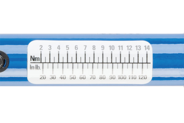 Close-up of the Park Tool TW-5.2 Ratcheting Click-Type Torque Wrench measurement chart, click to enlarge