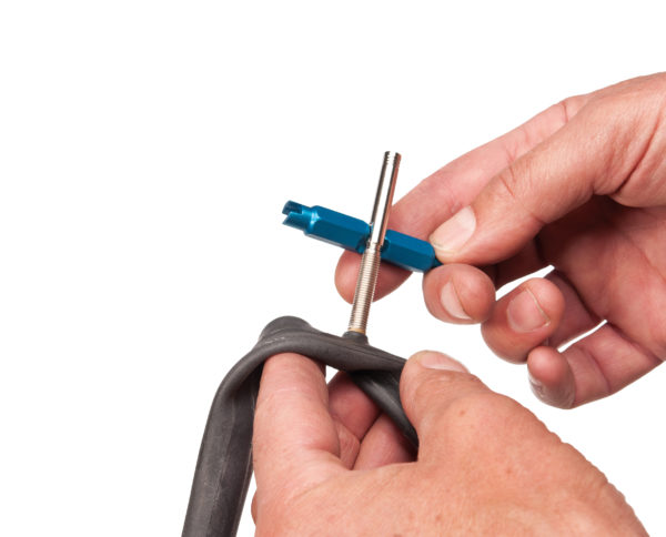 The Park Tool VC-1 Valve Core Tool installing valve extender, click to enlarge